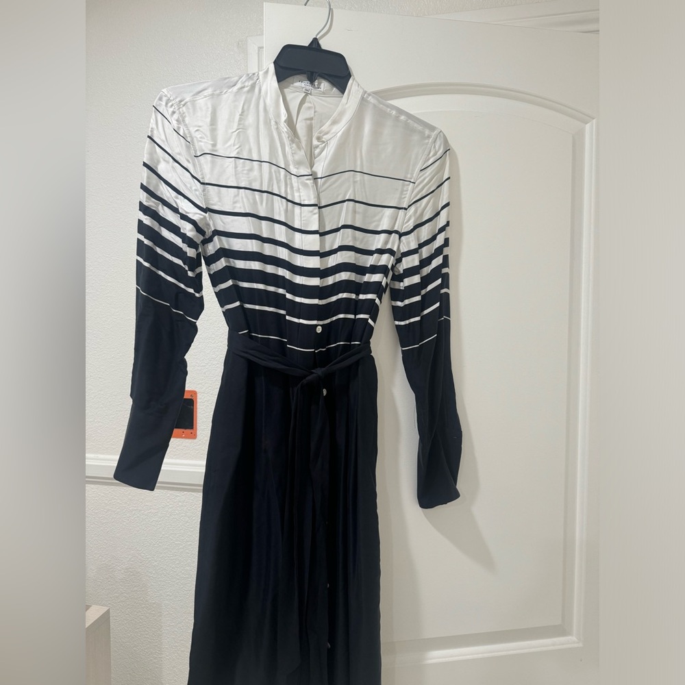 Equipment Black and White Long Sleeve Striped Shirt Dress